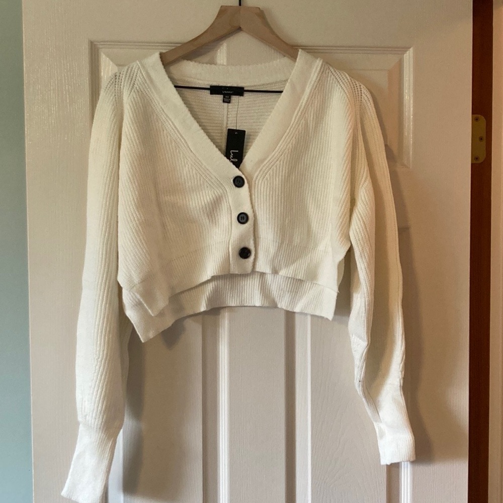 Cuddly Moments Ivory Ribbed Balloon Sleeve Cropped Cardigan